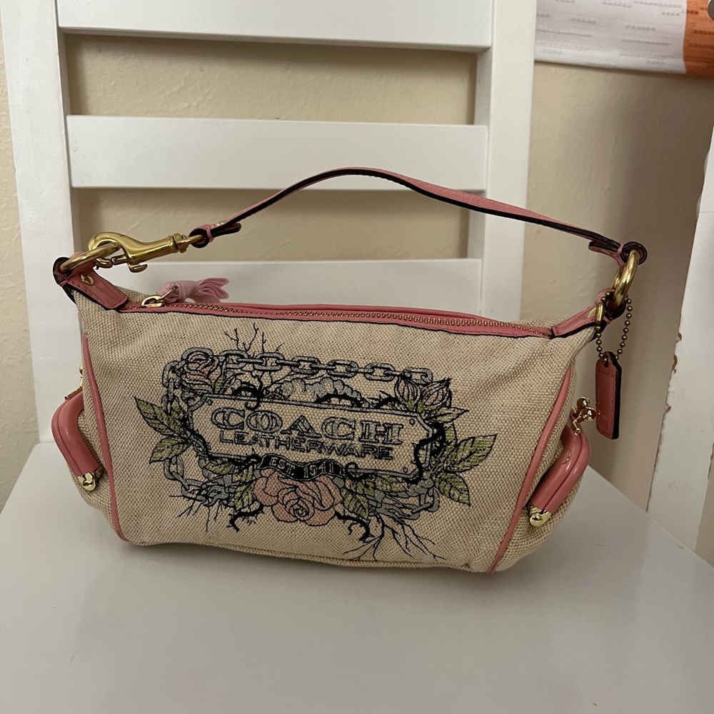 Limited Edition Designer Coach Tattoo Embroidered Leather Canvas handbag
